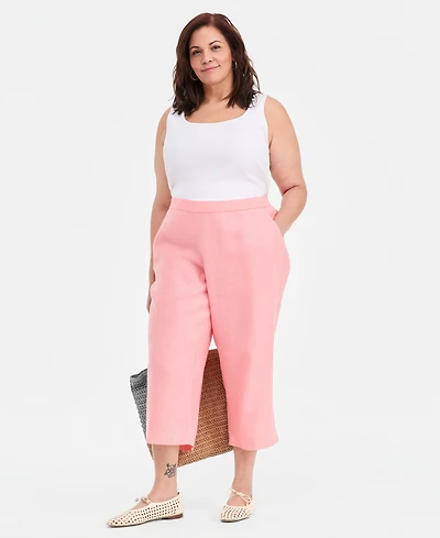 Charter Club Plus 100% Linen Cropped Pants, Exclusively at Macy's