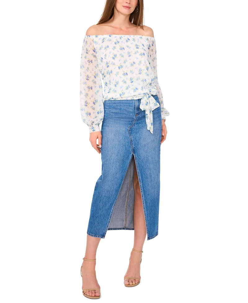 Vince Camuto Women's Floral Off-The-Shoulder Long-Sleeve Tie-Front Blouse