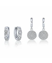 Bling Jewelry Set of 2 Cz Pave Cubic Zirconia Circle Disc & Crisscross Xo Huggie Hoop Earring Sterling Silver