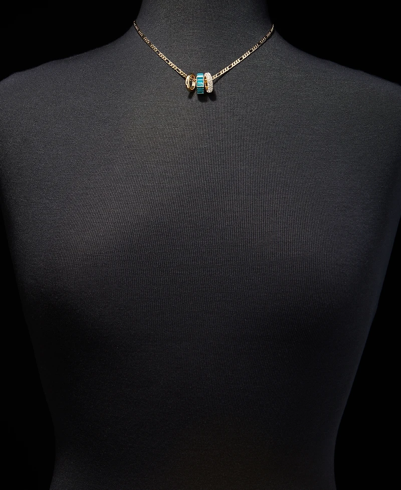 Dkny Gold-Tone Stone, Pave & Polished Rondelle Figaro Link Collar Necklace, 16" + 3" extender