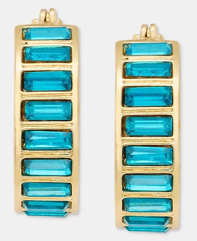 Dkny Gold-Tone Stone Baguette Small Hoop Earrings