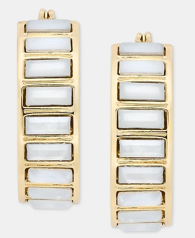 Dkny Gold-Tone Stone Baguette Small Hoop Earrings