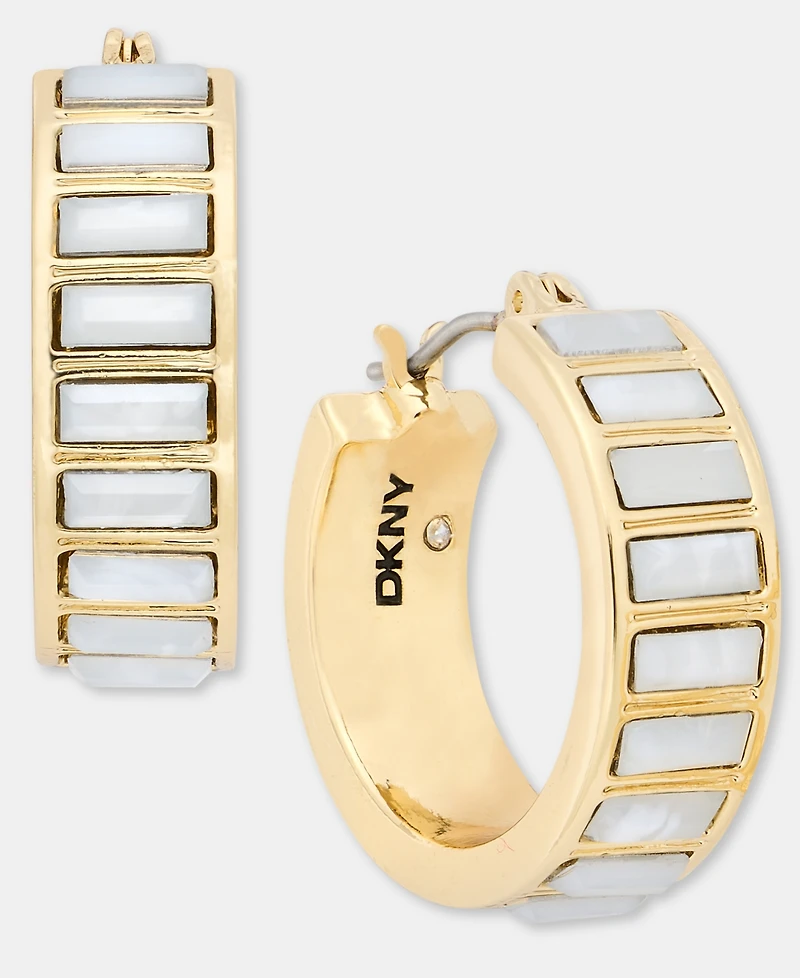 Dkny Gold-Tone Stone Baguette Small Hoop Earrings