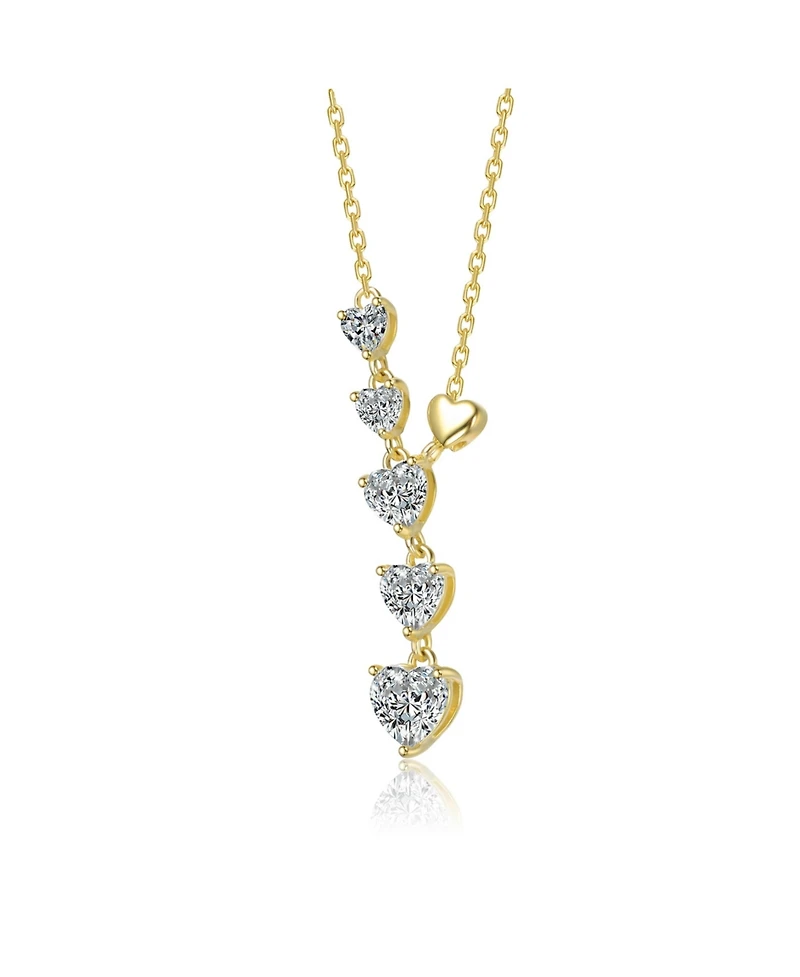 Rachel Glauber 14K Gold Plated with Clear Cubic Zirconia Six Hearts Drop Necklace