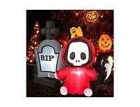 Mondawe 5 ft Inflatable Halloween Ghost Holding Sickle and Tombstone Yard Decor