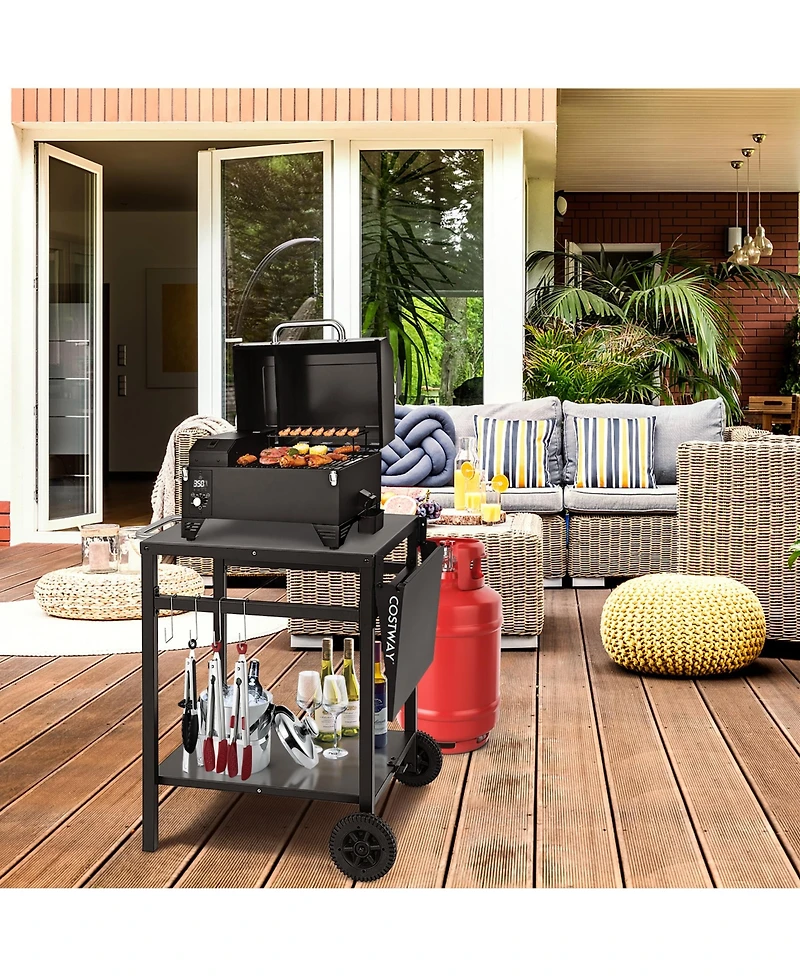 Costway Double-Shelf Movable Dining Cart Table Multifunctional Kitchen Worktable Outdoor