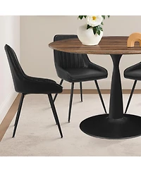 Maison Boucle 5-Piece Metal Base Round Dining Set with Pu Leather Chairs, Modern Kitchen Table for 4