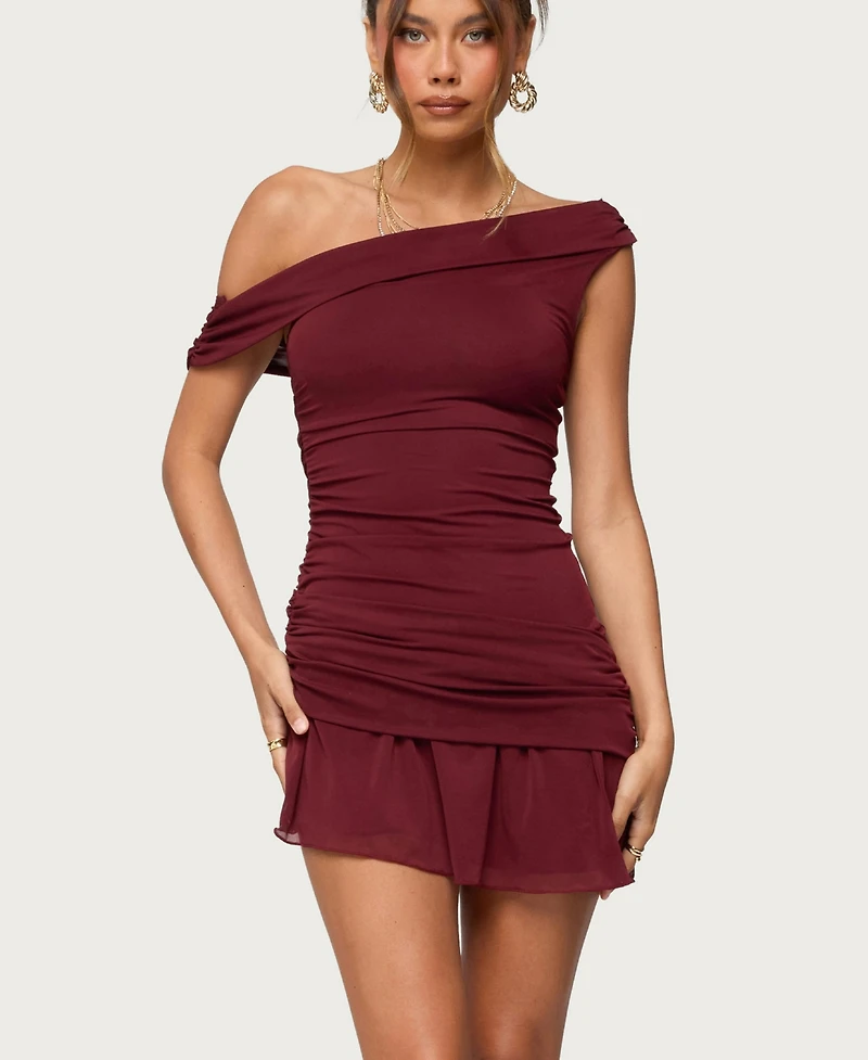 Edikted Women's Gesibelle Off Shoulder Mesh Mini Dress