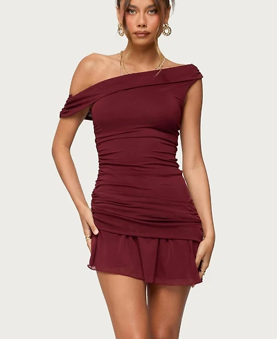 Edikted Women's Gesibelle Off Shoulder Mesh Mini Dress