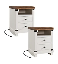 Gaomon Farmhouse Nightstand Set of 2 with Charging Station, 18" Rustic Night Stand with 2 Storage Drawers, Wood End Table
