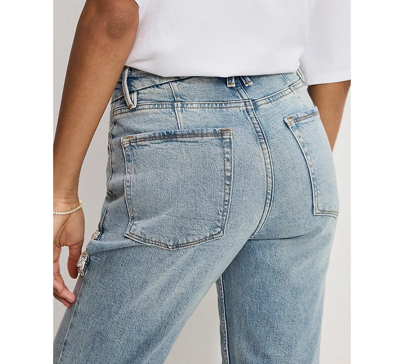 Good American Women's Icon Straight Diamond Details Jeans