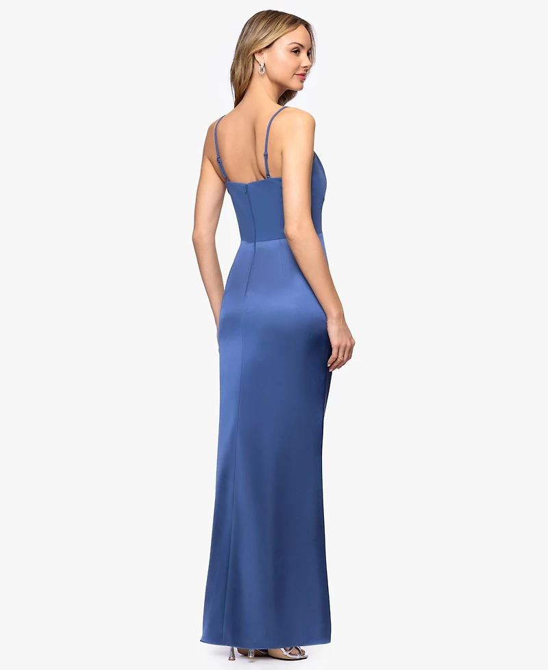 B&A By Betsy and Adam Petite Spaghetti Straps Scuba Crepe Gown
