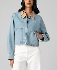 Blank Nyc Women's Crop Denim Zip Front Barn Jacket