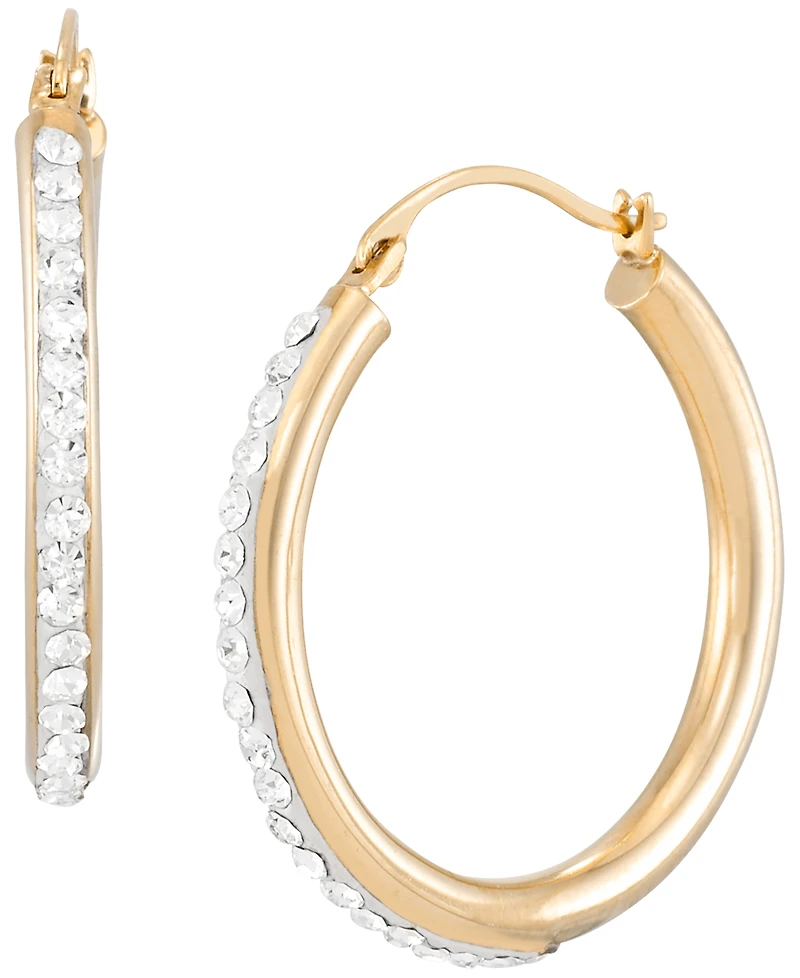 Macy's High Polished Crystal Hoop Earrings (1/7 ct. t.w.) in 14k Yellow Gold Over Sterling Silver