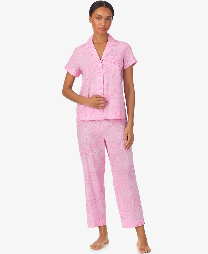 Lauren Ralph Women's Cropped Short Sleeve Pajama Set