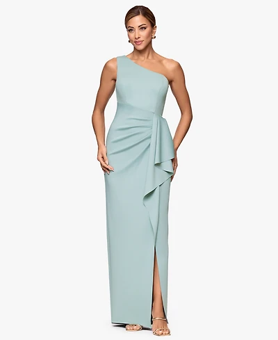 Xscape Women's One-Shoulder Side Ruffle Long Dress