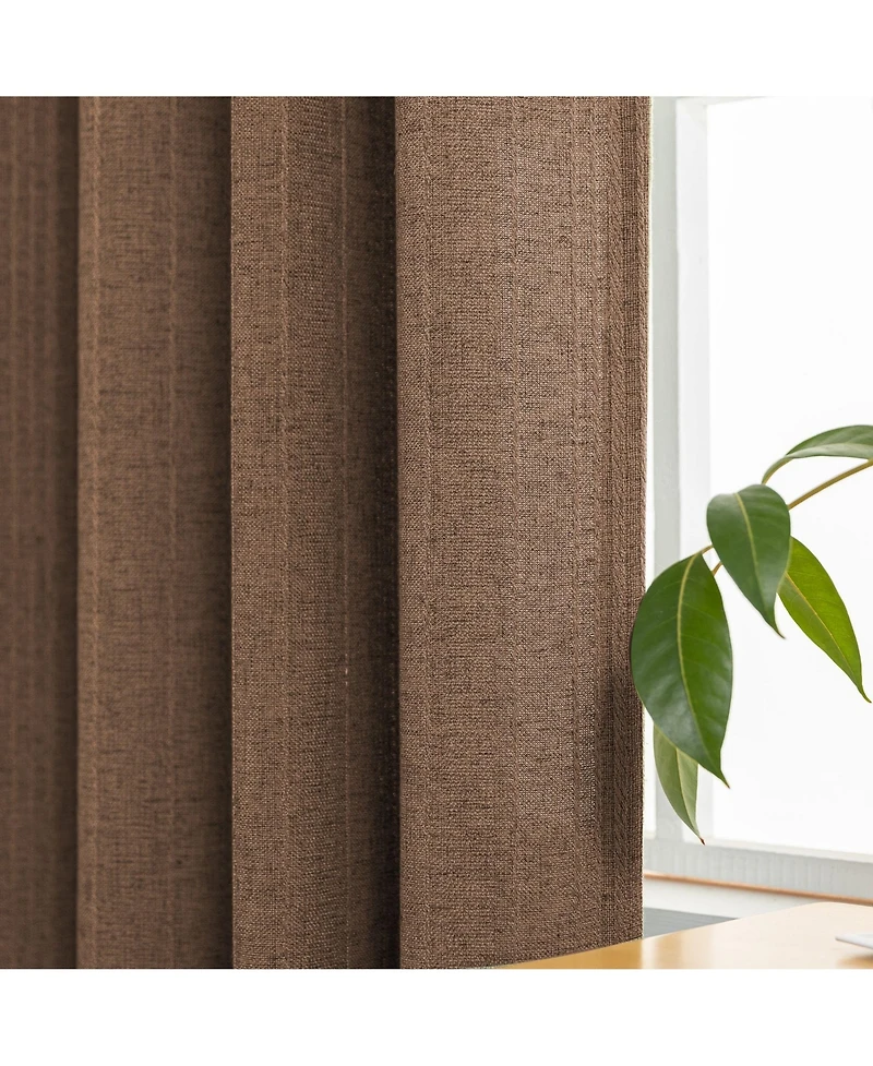 Awesome Home Linen Blend Solid Striped Room Darkening Curtains Pair