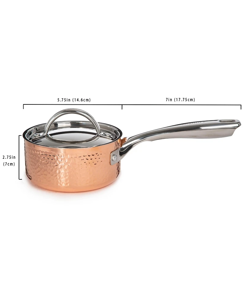 BergHOFF Vintage Tri-Ply Copper 5.5" Saucepan 1qt. with Lid, Hammered