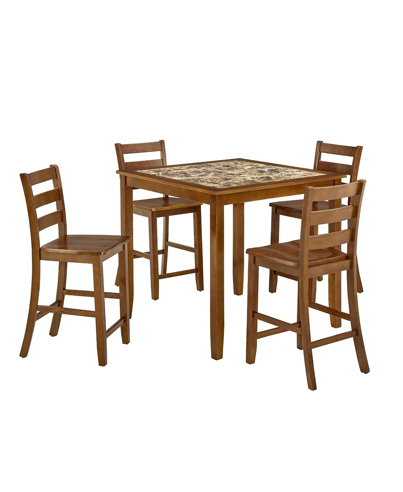 sumyeg Retro 5-Piece Dining Set with Bar Table and Chairs in Brown