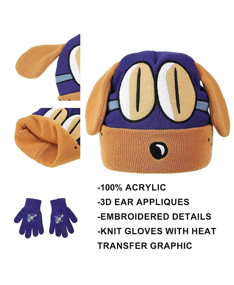 Dog Man Bark Knight Youth Cuff Hat and Knit Gloves Cold Weather Set