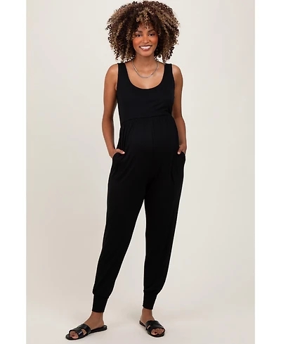 Pinkblush Maternity Black Scoop Neck Sleeveless Jogger Jumpsuit