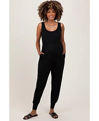 Pinkblush Maternity Black Scoop Neck Sleeveless Jogger Jumpsuit