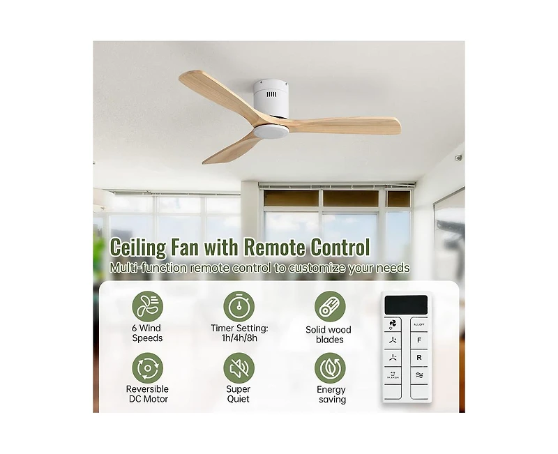 52-inch Modern White 3-Blade Ceiling Fan with Remote Control and Supporting Mobile Device Connection