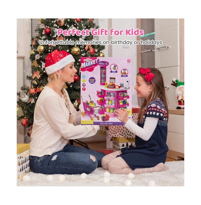 Hongge Kids Supermarket Playset with 76 Piece Grocery Accessories