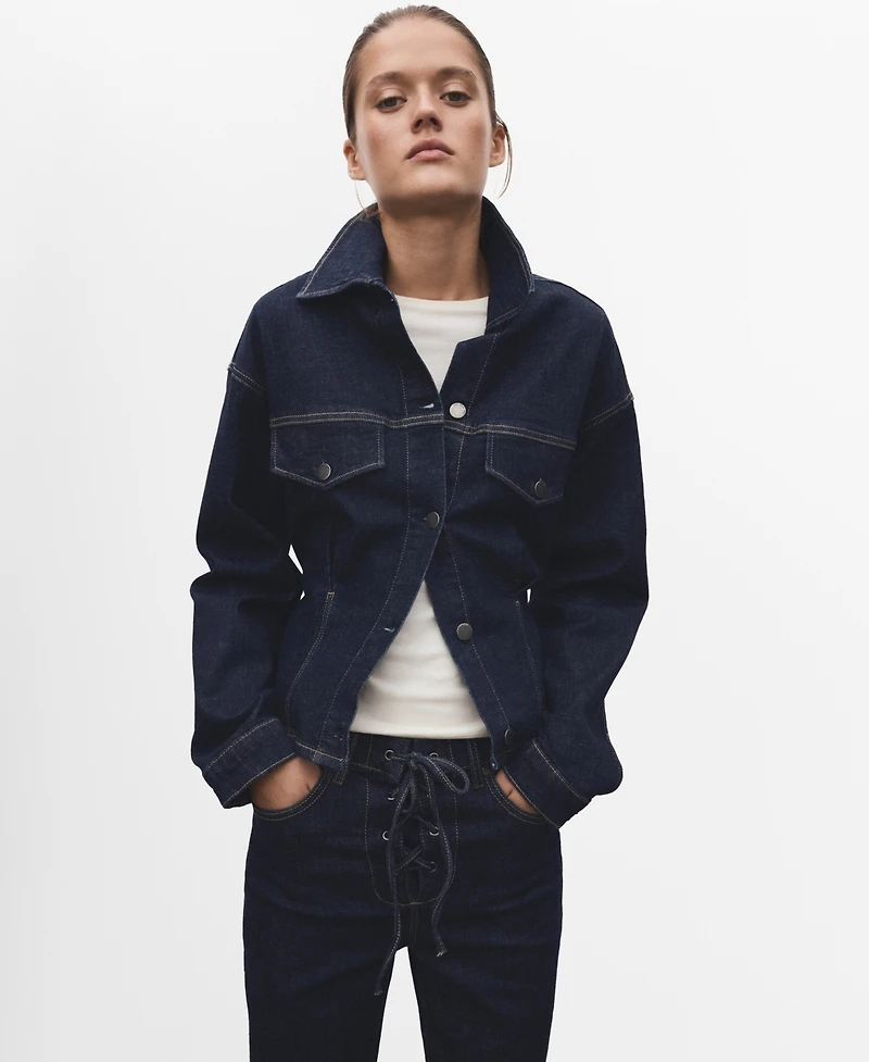 Mango Women's Pockets Fitted Denim Jacket