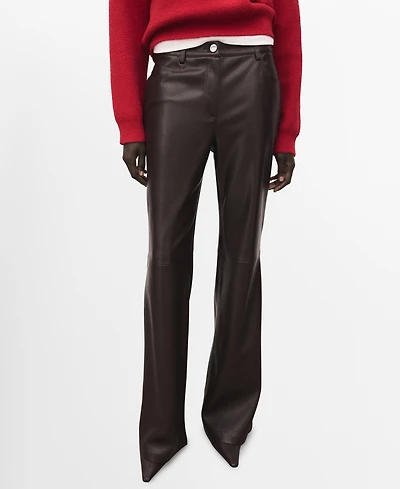 Mango Women's Faux-Leather Flared Pants