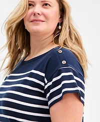 Style & Co Plus Stripe Button-Trim T-Shirt, Exclusively at Macy's