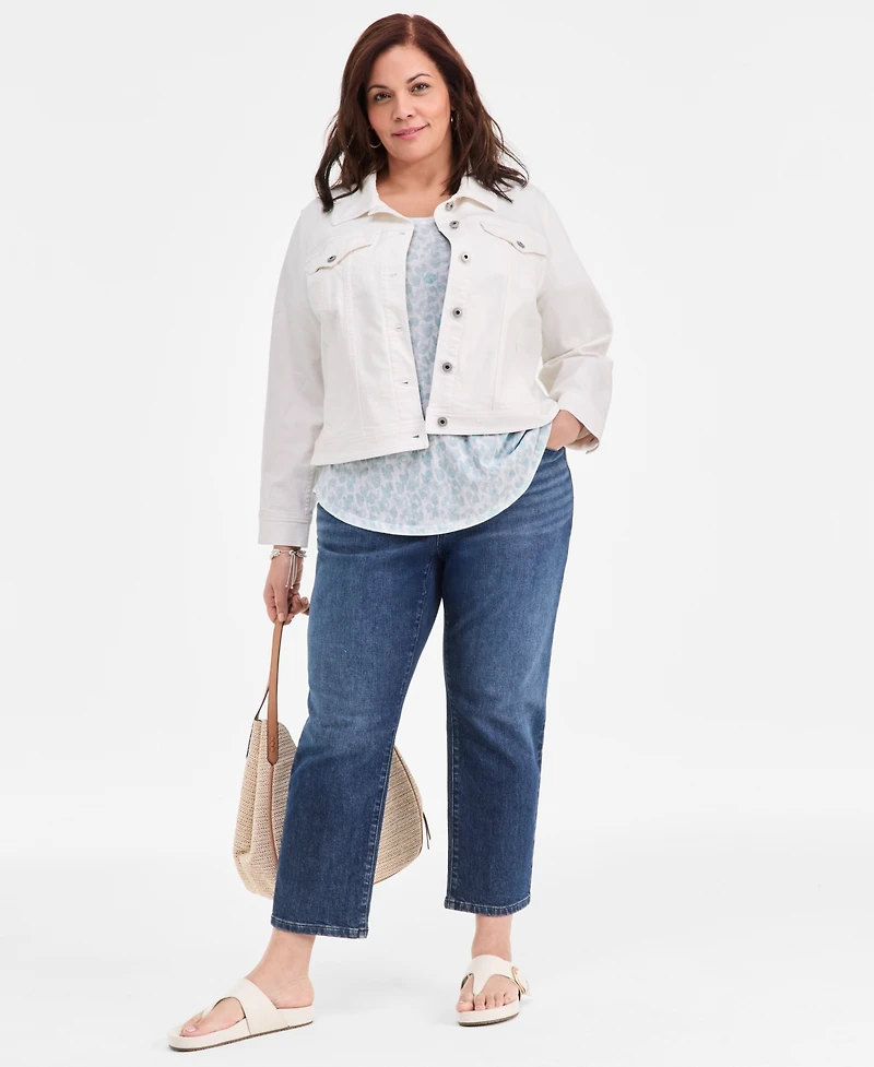 Style & Co Plus Perfect Short-Sleeve Open Crewneck Tee, Macy's Exclusive