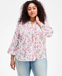 Style & Co Plus Floral-Print Pintucked Top, Macy's Exclusive
