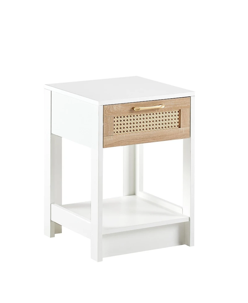 sumyeg Modern Rattan End Table with Drawer Nightstand Side