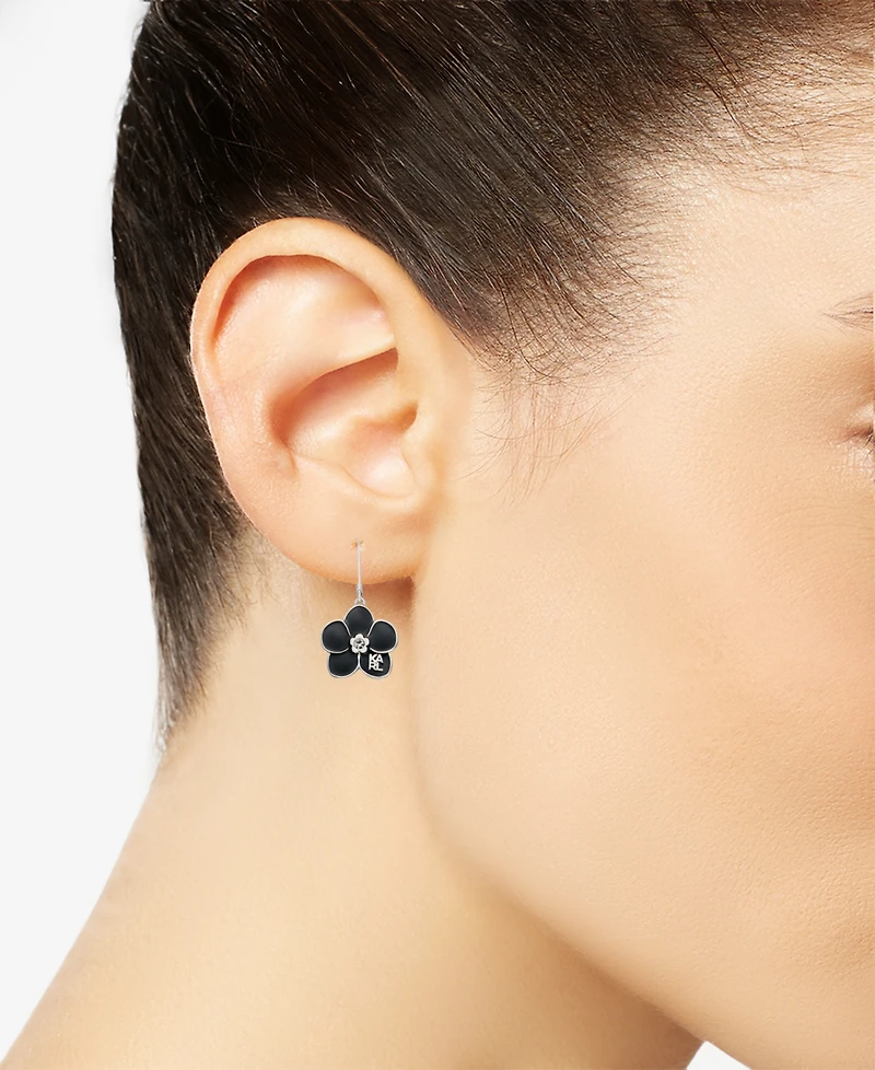 Karl Lagerfeld Paris Gold-Tone Enamel Flower Logo Drop Earrings