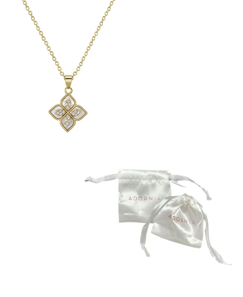 Adornia 16-18" Adjustable 14K Gold Plated Renaissance Flower Crystal White Imitation Mother of Pearl Necklace