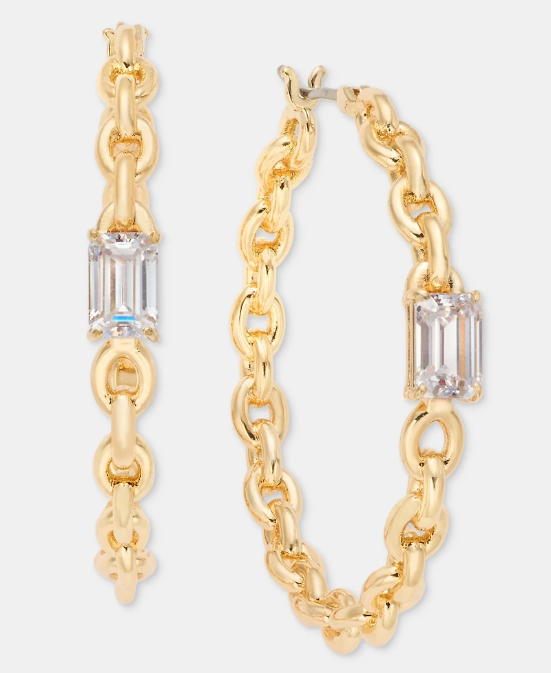 Lauren Ralph Lauren Gold-Tone Cubic Zirconia Chain Link Medium Hoop Earrings, 1.14"