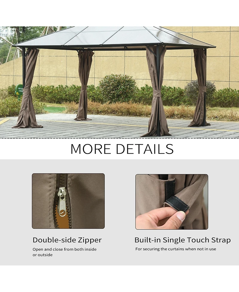 Outsunny 10' x 12' Universal Gazebo Sidewall Set with 4 Panels, Hooks/C-Rings Included for Pergolas & Cabanas, Brown