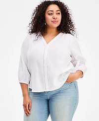 Style & Co Plus Cotton Gauze V-Neck Top, Macy's Exclusive
