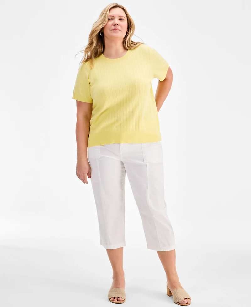 Style & Co Plus Ribbed Short-Sleeve Sweater, Macy's Exclusive