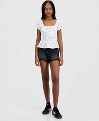 Hippie Rose Juniors' Printed Puff-Sleeve Peplum Peasant Top