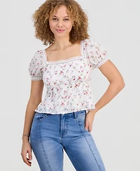 Celebrity Pink Juniors' Lace-Trim Pleated Babydoll Top