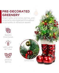 Best Choice Products 40in Santa Boots Decoration w/ Pre-Decorated Christmas Greenery, Battery-Operated Lights