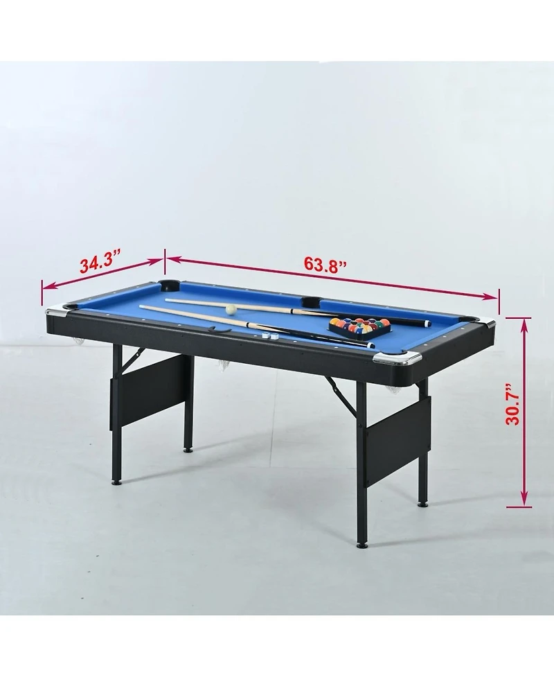 Rbied Foldable Mdf and Steel Pool Table for Adults Kids, Indoor Billiard Game with Cue Sticks Accessories Home Recreation