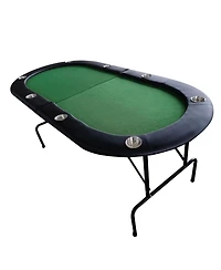 Rbied 73" Oval Wood Foldable Poker Table for 8 Players with Faux Leather Padded Rails and Cup Holders Living Room or Game Nights