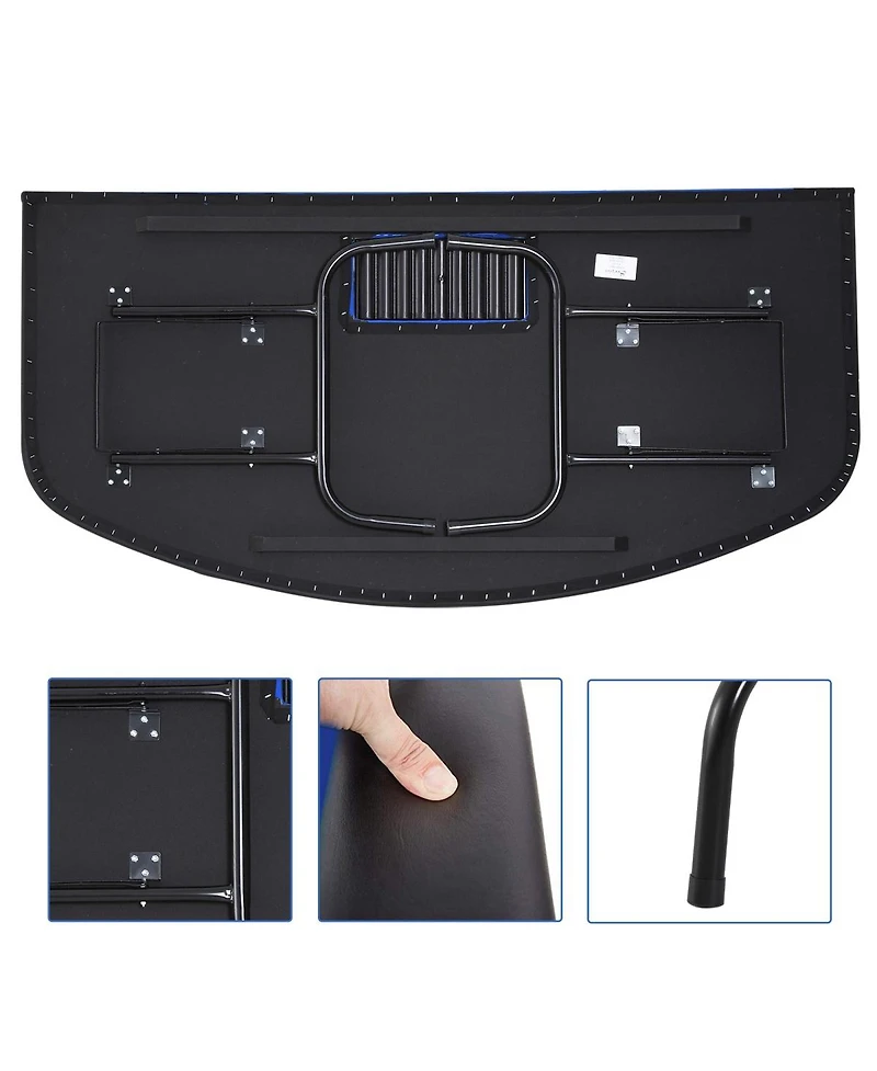 Rbied 72" Foldable Poker Table for 7 Players with Chip Tray and Cup Holders, Blue Mdf Blackjack Card Padded Rails Game Room-Rbied