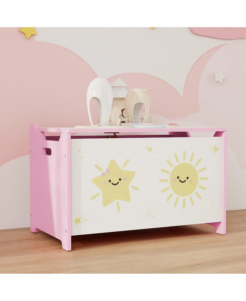 Qaba Toy Box for Kids, Toy Chest with Lid, Safety Hinges, Handles,