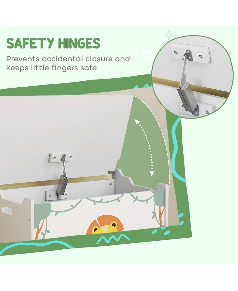 Qaba Toy Box for Kids, Chest with Lid, Safety Hinges, Handles,