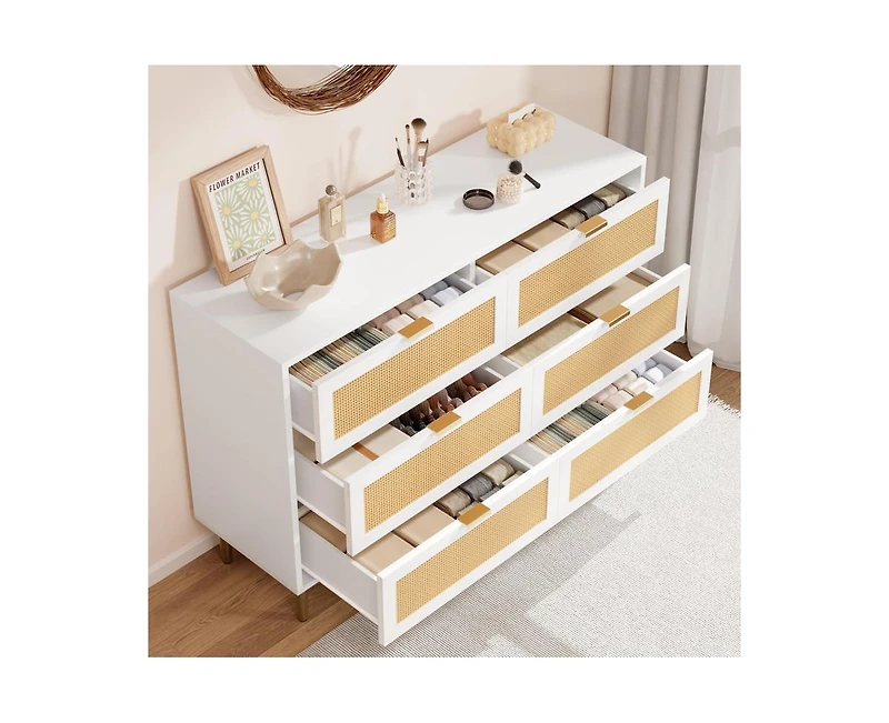 gaomon Natural Rattan 6 Drawer Dresser for Bedroom