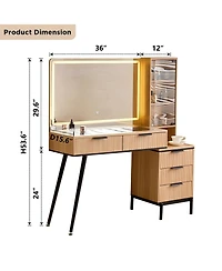 Boyel Living Vanity Desk with Mirror and Lights, 5 Drawers and Storage Shelves, Adjustable Brightness Makeup Table Set